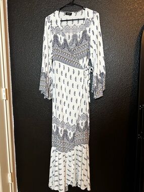 Anthropologie SAACHI White Blue Paisley Wrap Maxi Dress Kaftan Kimono One size